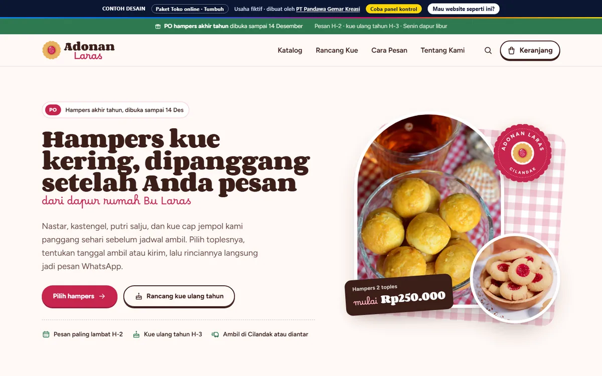 Tampilan website Adonan Laras