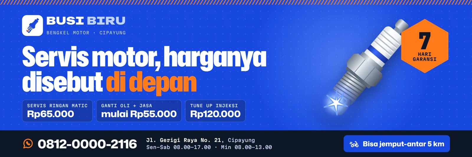 Bengkel Busi Biru: Spanduk 3 × 1 m