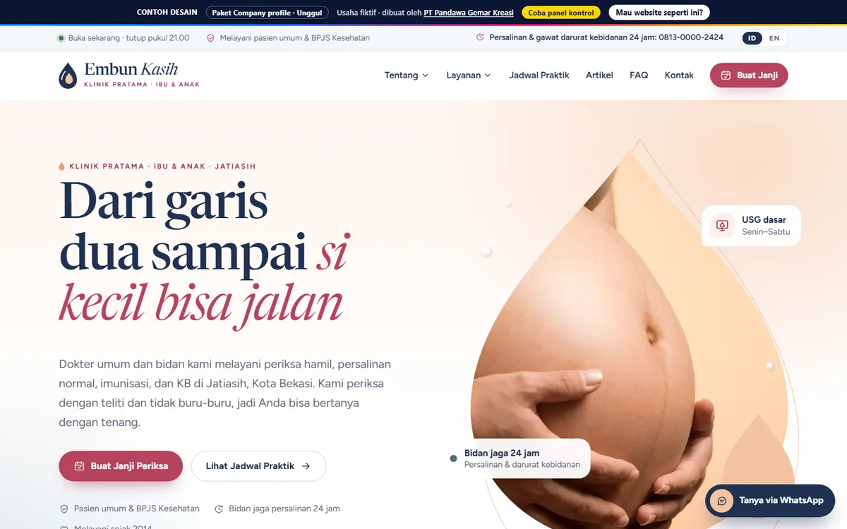 Tampilan website Klinik Pratama Embun Kasih