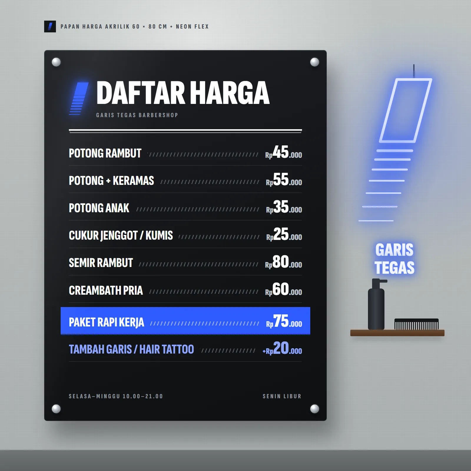 Garis Tegas Barbershop: Papan harga