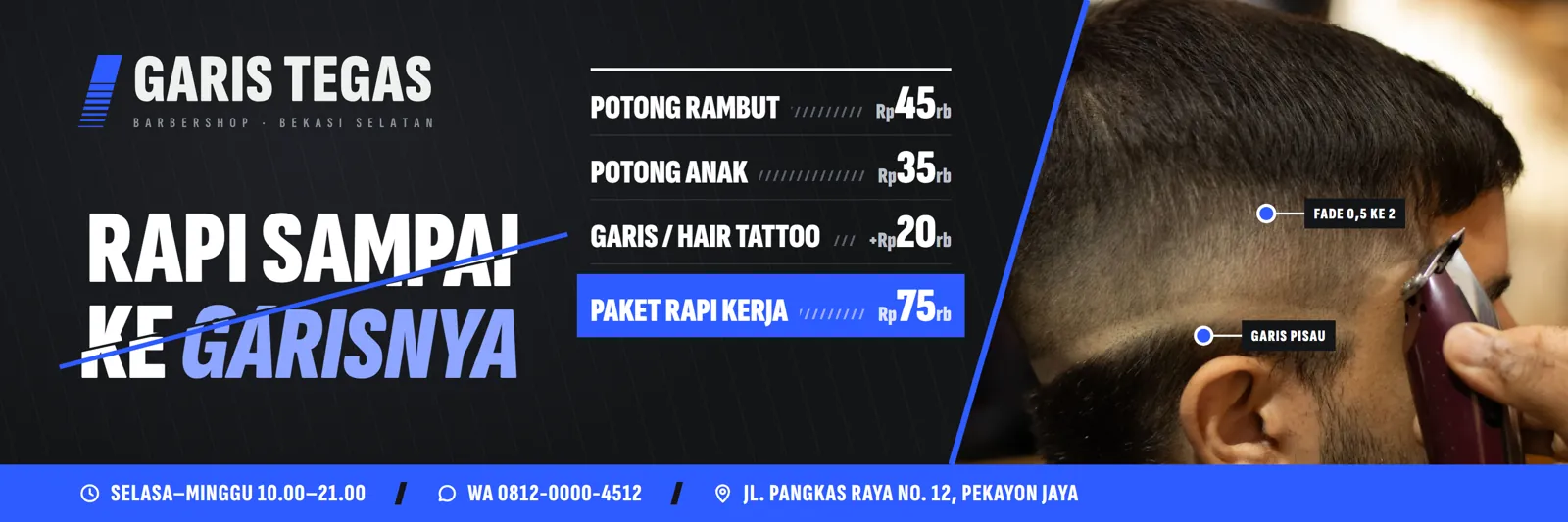 Garis Tegas Barbershop: Spanduk 3 × 1 m