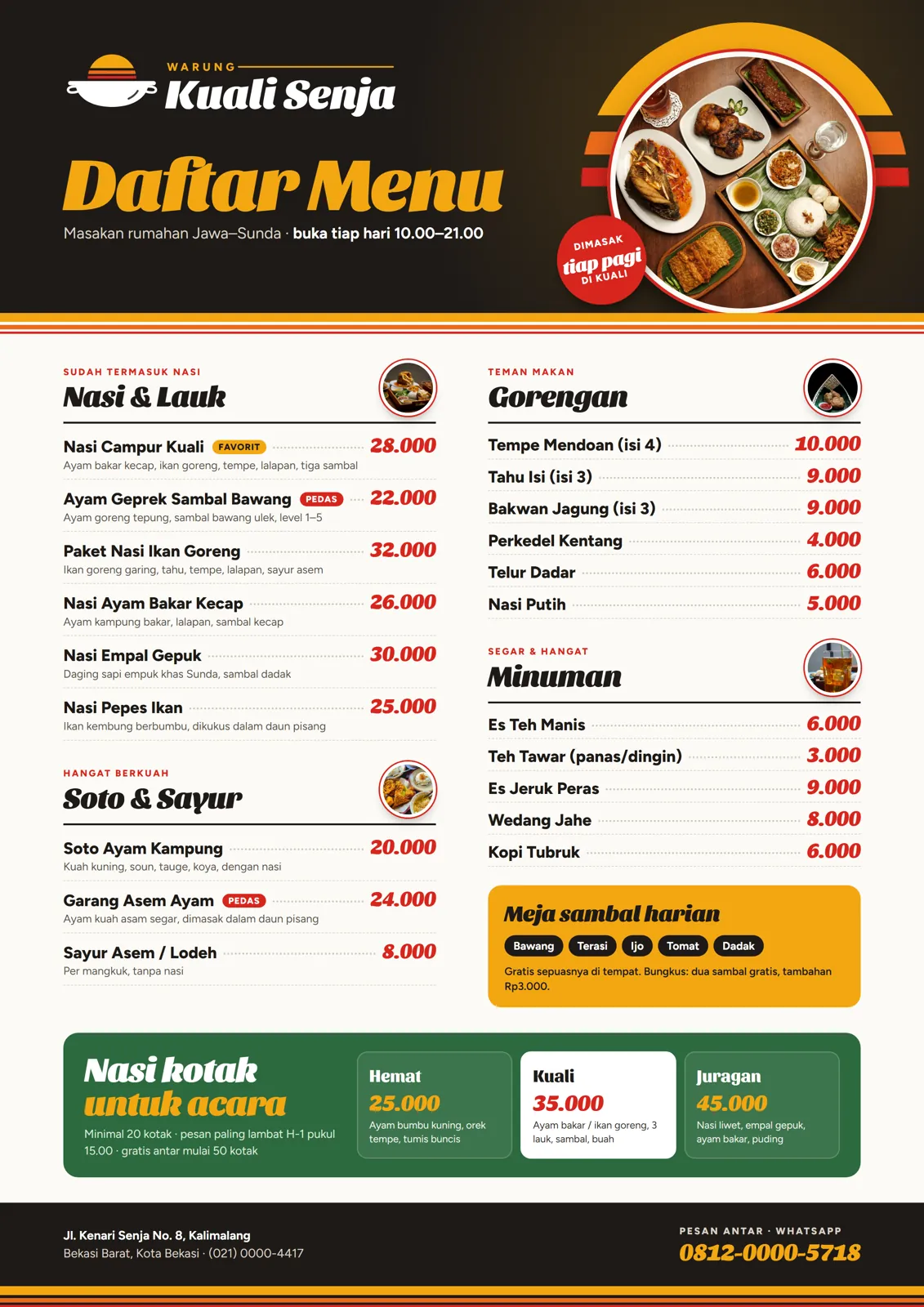 Warung Kuali Senja: Daftar menu cetak A4