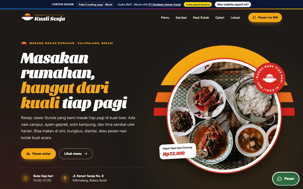 Tampilan website Warung Kuali Senja