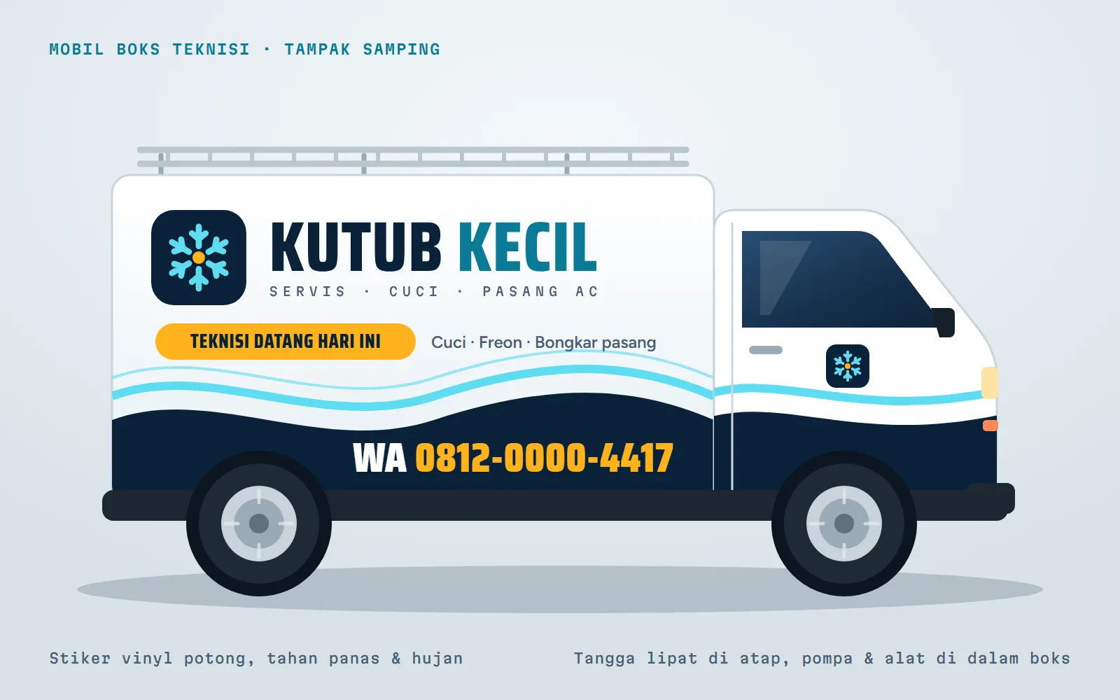 Servis AC Kutub Kecil: Technician vehicle branding