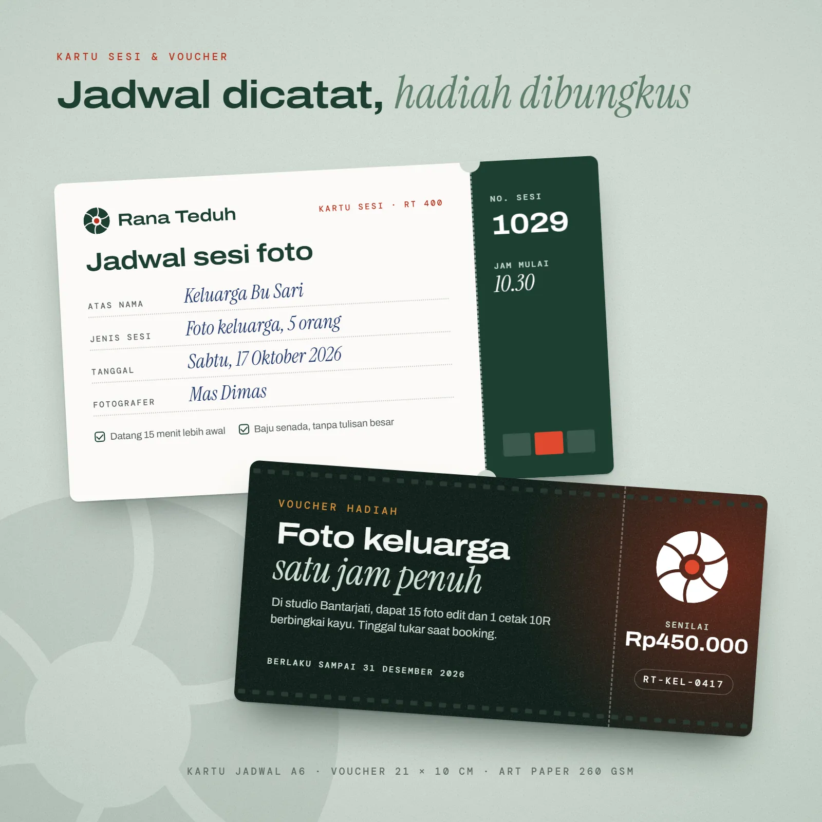 Studio Foto Rana Teduh: Session schedule cards and vouchers