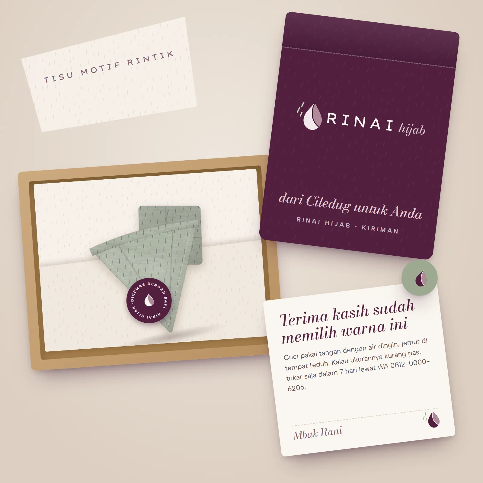 Rinai Hijab: Shipping packaging and thank-you cards