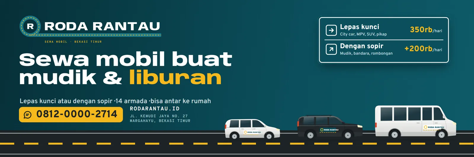 Roda Rantau Rental Mobil: Spanduk 3 × 1 m