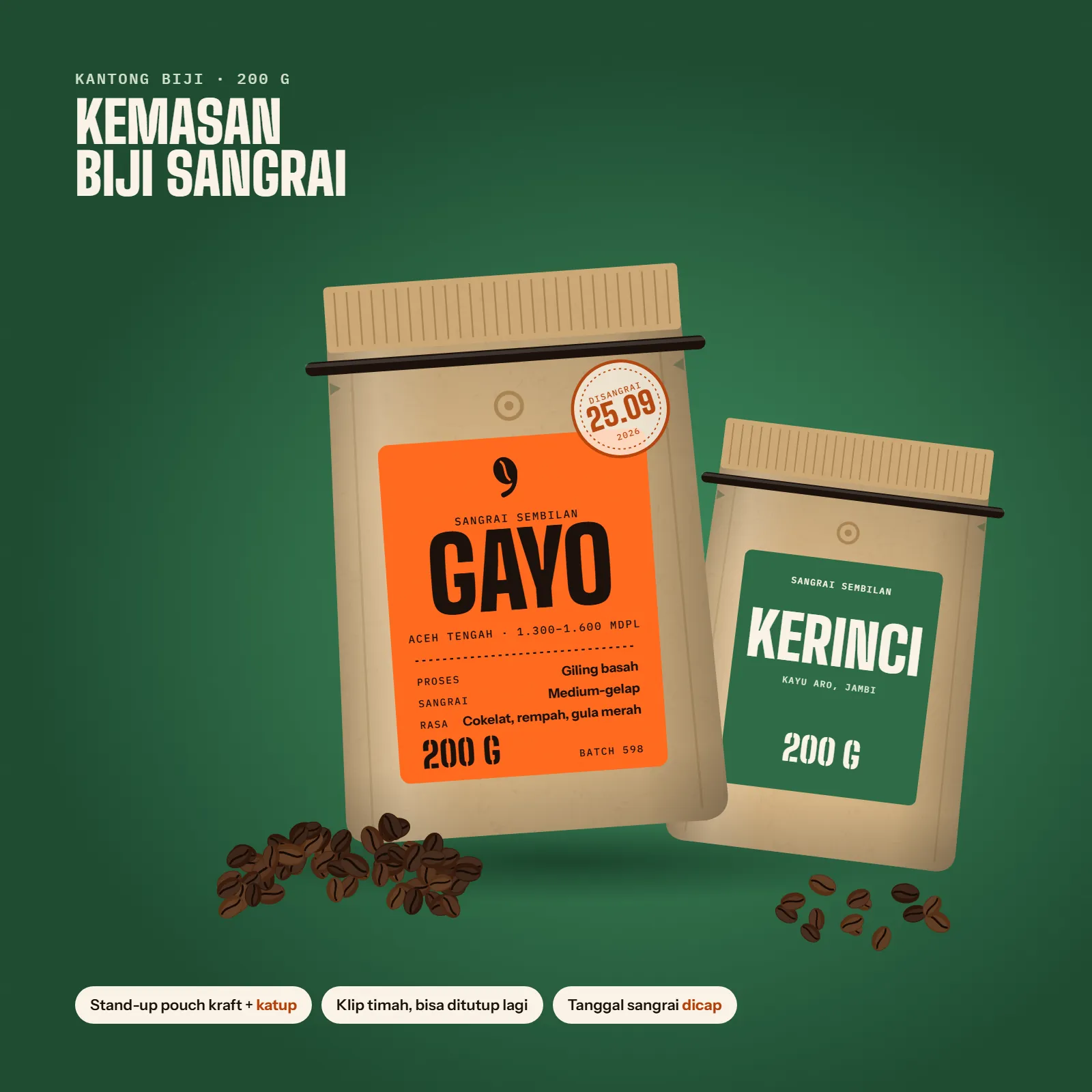 Kedai Sangrai Sembilan: Kemasan biji kopi