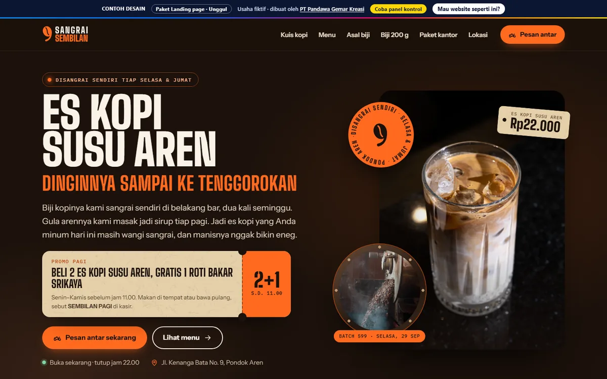 Tampilan website Kedai Sangrai Sembilan