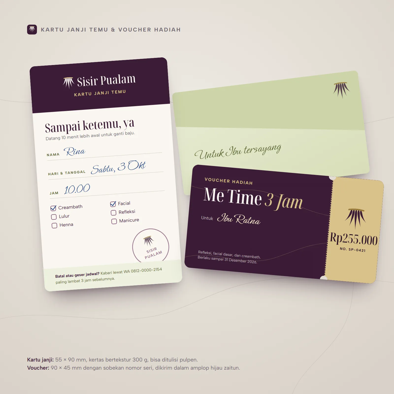 Salon Muslimah Sisir Pualam: Appointment cards and vouchers
