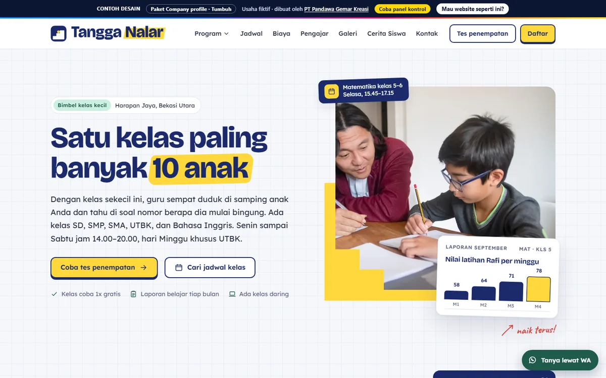 Tampilan website Bimbel Tangga Nalar