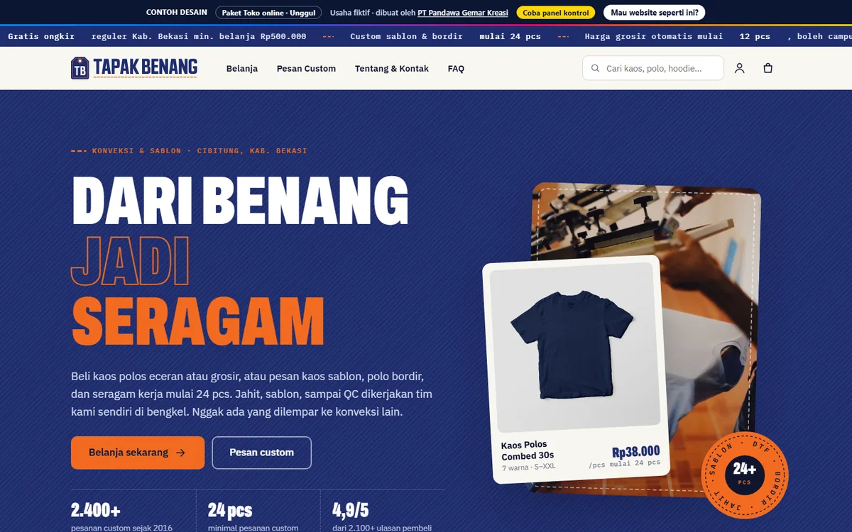 Tampilan website Tapak Benang