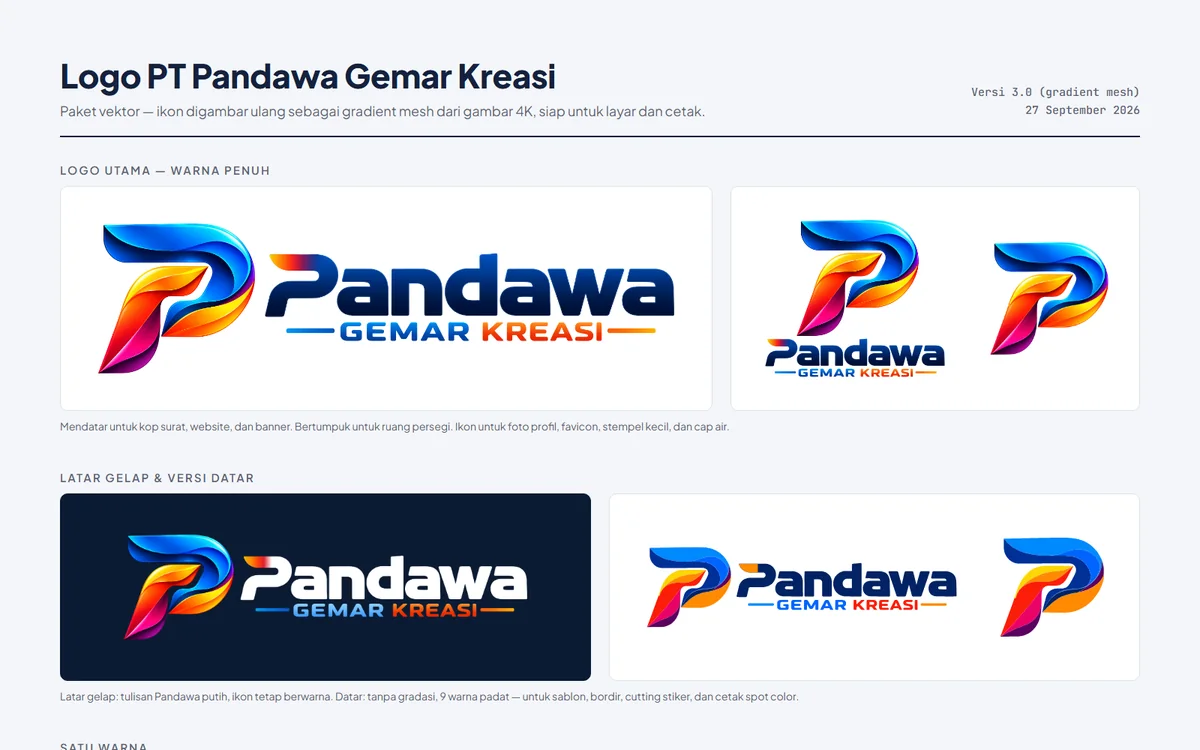 Lembar panduan logo PT Pandawa Gemar Kreasi